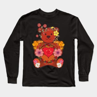 A Bear And The Vintage Flowers suitable for tshirt sweatshirt sweaters and hoodies for man women and kids Long Sleeve T-Shirt